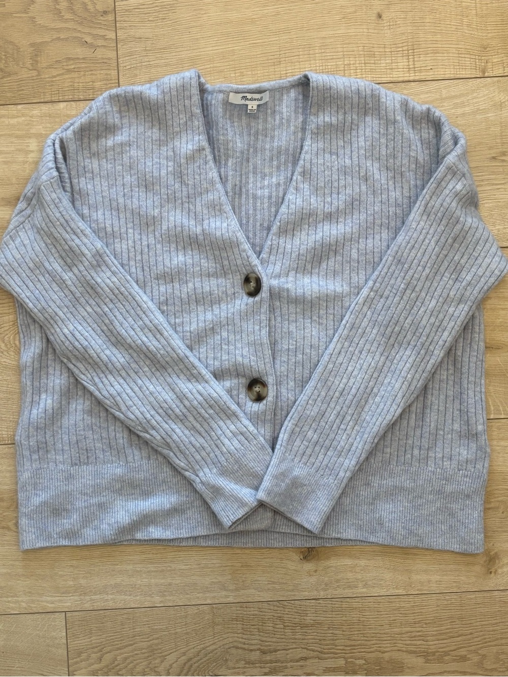 Madewell Light Blue Ribbed Button-Front Sweater Cardigan Wool Blend Chunky Knit